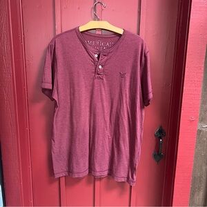 American Eagle Outfitters Men's Maroon Henley Tee